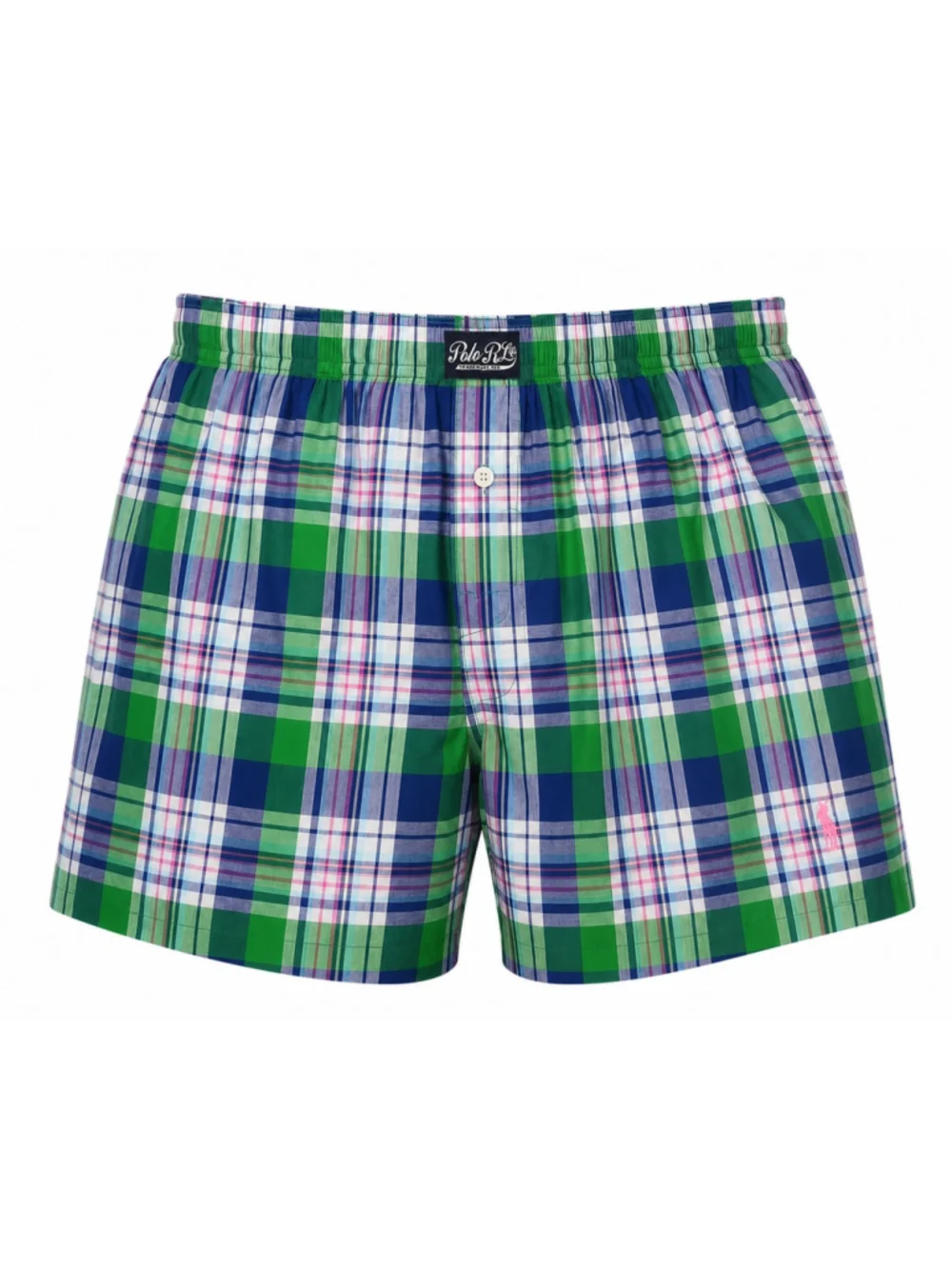 Polo Ralph Lauren Men's Plaid Boxer Shorts Size Large Green Blue Pink Pony Cotto